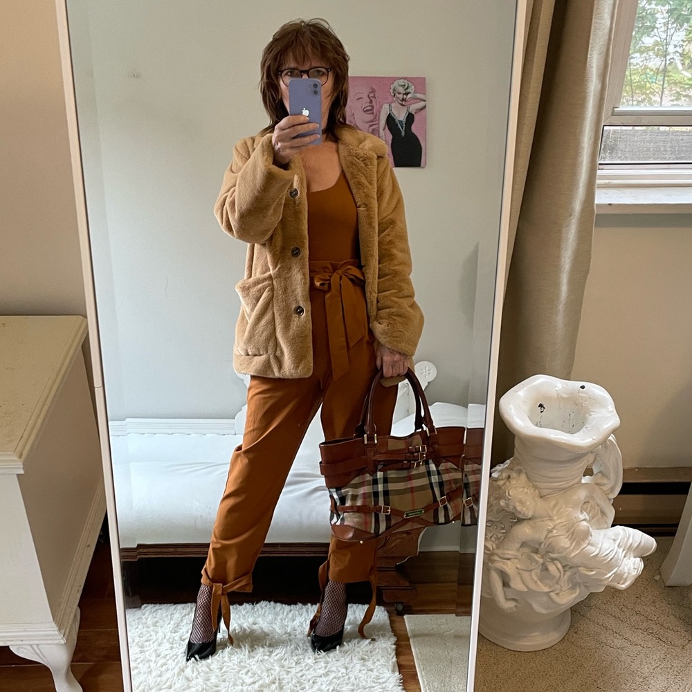 NWT BUTTERSCOTCH TAN FAUX FUR JACKET POCKETS BUTTON LINED CUDDL DUDS COLLAR